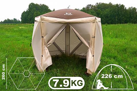 Фото шатер туристический kyoda 5 сторон, р.260*260*226см, плотн190т, 210d, столб воды 3000мм, вес 7,9кг